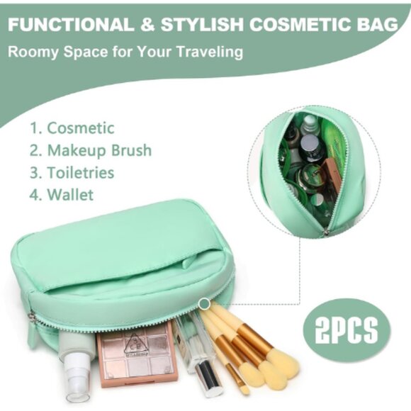 2 Piece Cosmetic Makeup Organizer Aesthetic Travel Toiletry Essentials  Bag Set - Picture 1 of 9